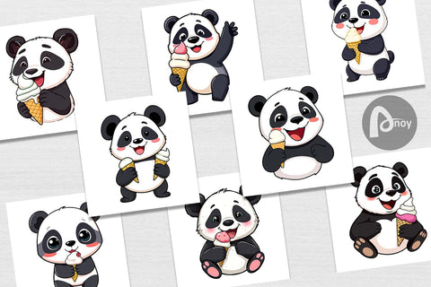 Digital Paper Panda with Ice Cream Digital Pattern artnoy 