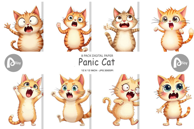 Digital Paper Panic Cat Digital Pattern artnoy 