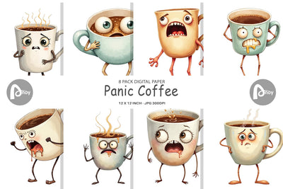 Digital Paper Panic Coffee Digital Pattern artnoy 