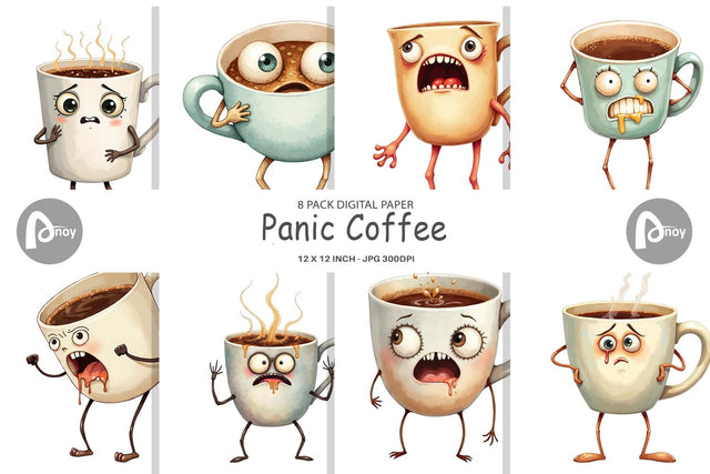 Digital Paper Panic Coffee Digital Pattern artnoy 