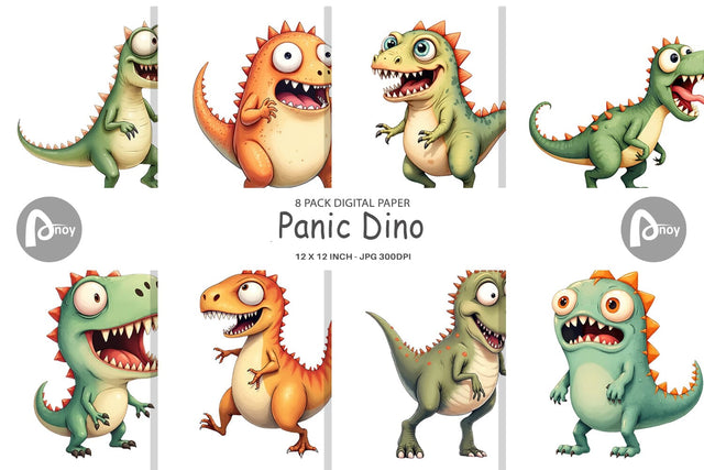 Digital Paper Panic Dino Digital Pattern artnoy 