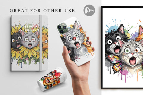 Digital Paper Panic Garden Cats Messy Watercolor Digital Pattern artnoy 