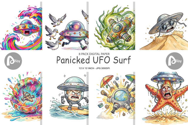 Digital Paper Panicked UFO Surf Digital Pattern artnoy 