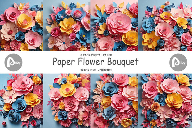 Digital Paper Paper Flower Bouquet Digital Pattern artnoy 