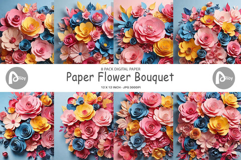 Digital Paper Paper Flower Bouquet Digital Pattern artnoy 