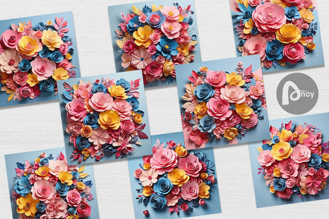 Digital Paper Paper Flower Bouquet Digital Pattern artnoy 