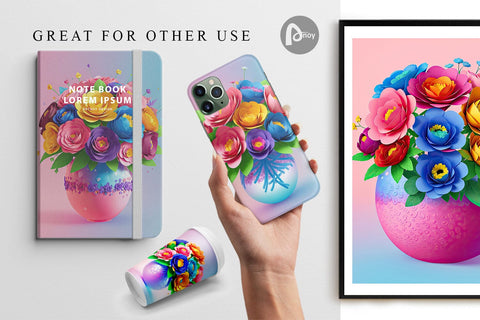 Digital Paper Paper Flowers in Pots Digital Pattern artnoy 