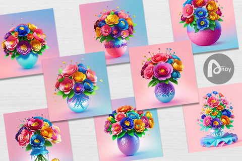 Digital Paper Paper Flowers in Pots Digital Pattern artnoy 