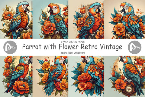 Digital Paper Parrot and Flower Digital Pattern artnoy 