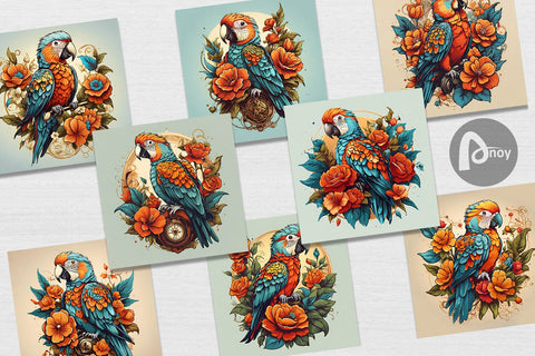 Digital Paper Parrot and Flower Digital Pattern artnoy 