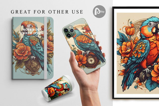 Digital Paper Parrot and Flower Digital Pattern artnoy 