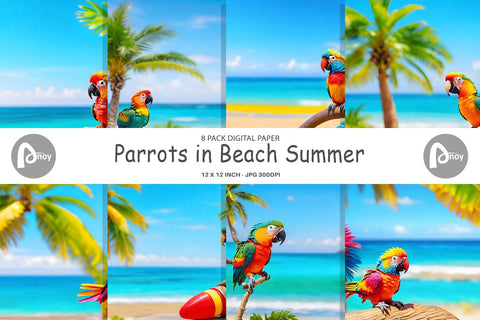 Digital Paper Parrots in Beach Summer Digital Pattern artnoy 