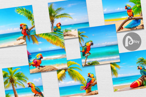 Digital Paper Parrots in Beach Summer Digital Pattern artnoy 