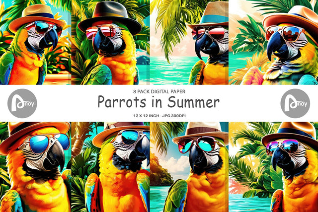 Digital Paper Parrots in Summer Sublimation artnoy 