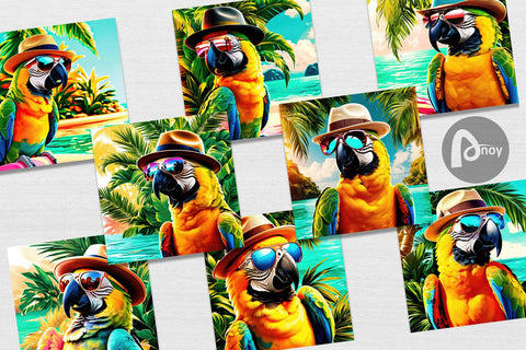 Digital Paper Parrots in Summer Sublimation artnoy 