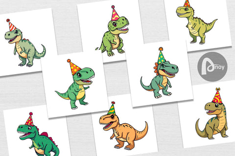 Digital Paper Party Hat Dino Digital Pattern artnoy 