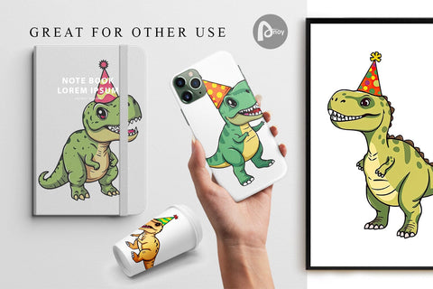 Digital Paper Party Hat Dino Digital Pattern artnoy 