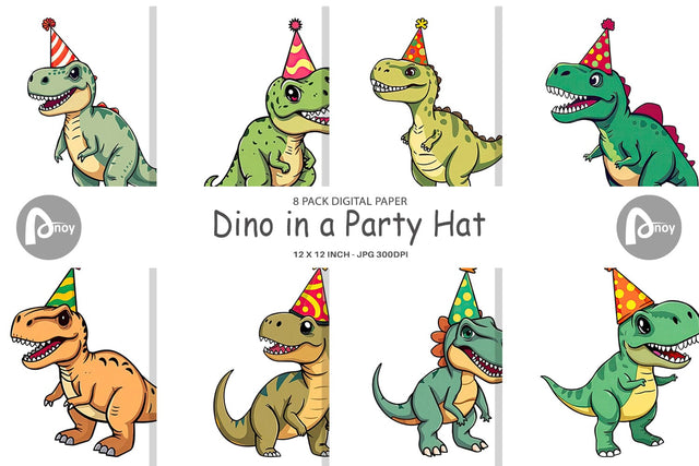Digital Paper Party Hat Dino Digital Pattern artnoy 