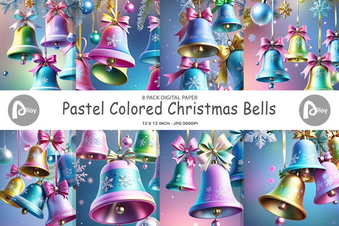 Digital Paper Pastel Christmas Bells Digital Pattern artnoy 