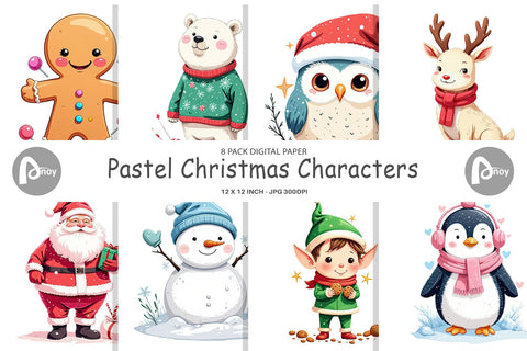 Digital Paper Pastel Christmas Characters Digital Pattern artnoy 