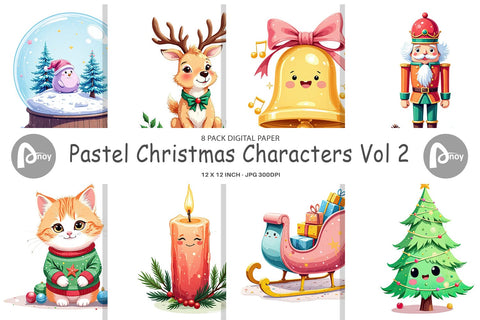 Digital Paper Pastel Christmas Characters Digital Pattern artnoy 