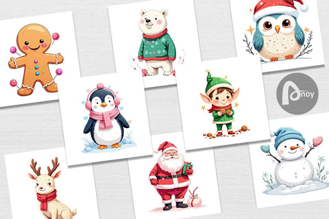 Digital Paper Pastel Christmas Characters Digital Pattern artnoy 