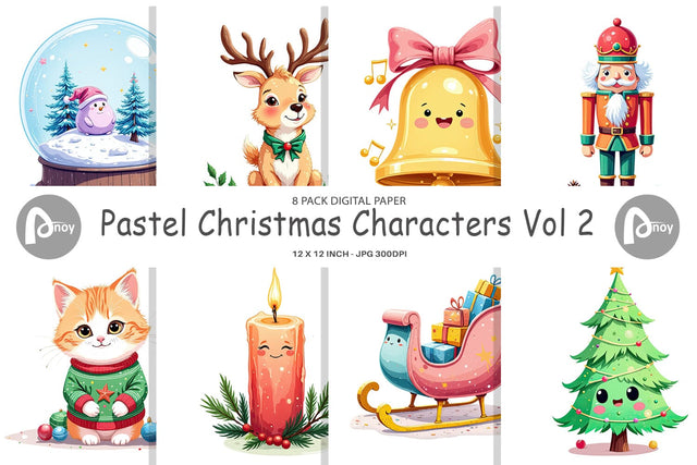 Digital Paper Pastel Christmas Characters Digital Pattern artnoy 