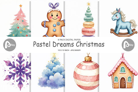 Digital Paper Pastel Dreams Watercolor Christmas Digital Pattern artnoy 