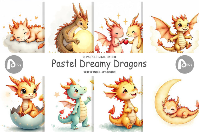 Digital Paper Pastel Dreamy Dragons Digital Pattern artnoy 