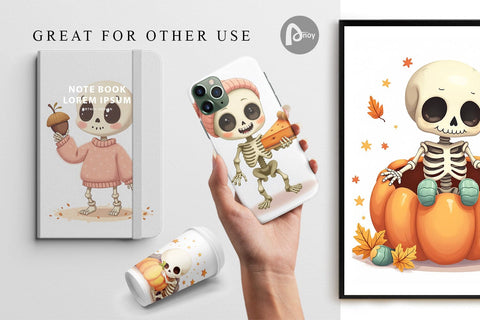 Digital Paper Pastel Fall Skeletons Digital Pattern artnoy 