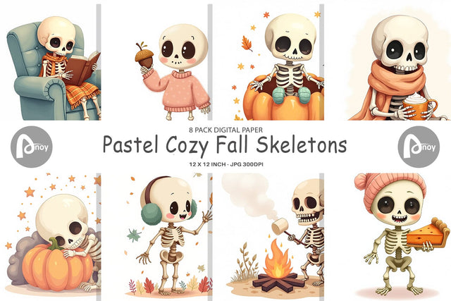 Digital Paper Pastel Fall Skeletons Digital Pattern artnoy 