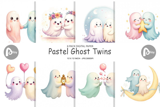 Digital Paper Pastel Ghost Twins Digital Pattern artnoy 