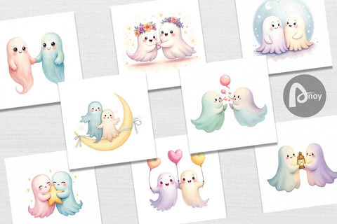 Digital Paper Pastel Ghost Twins Digital Pattern artnoy 