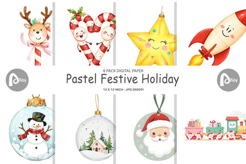 Digital Paper Pastel Holiday Festive Digital Pattern artnoy 