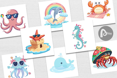 Digital Paper Pastel Ocean Cuties Digital Pattern artnoy 