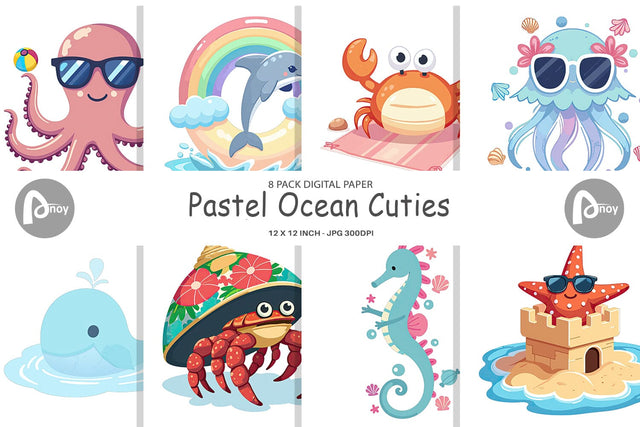 Digital Paper Pastel Ocean Cuties Digital Pattern artnoy 