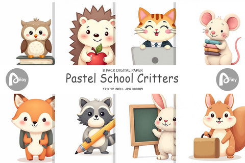 Digital Paper Pastel School Critters Digital Pattern artnoy 