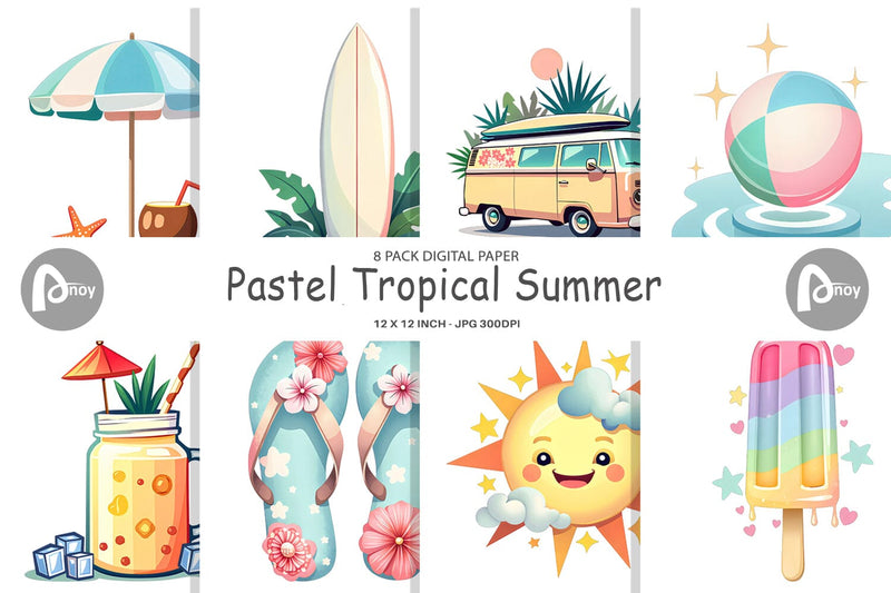 Digital Paper Pastel Tropical Summer Digital Pattern artnoy 