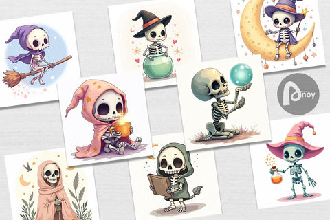 Digital Paper Pastel Witch Skeleton Digital Pattern artnoy 