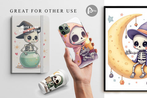 Digital Paper Pastel Witch Skeleton Digital Pattern artnoy 