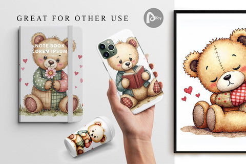Digital Paper Patchwork Bear Adventures Digital Pattern artnoy 