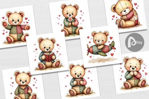 Digital Paper Patchwork Bear Adventures Digital Pattern artnoy 