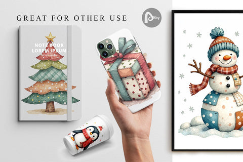 Digital Paper Patchwork Christmas Cute Digital Pattern artnoy 