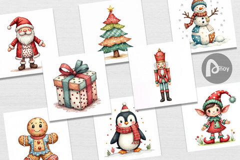 Digital Paper Patchwork Christmas Cute Digital Pattern artnoy 