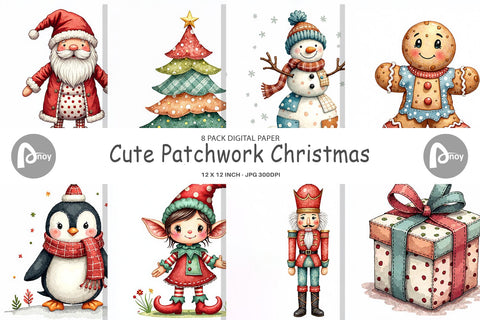 Digital Paper Patchwork Christmas Cute Digital Pattern artnoy 
