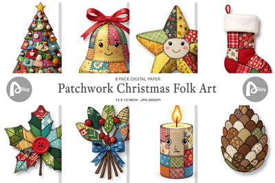 Digital Paper Patchwork Christmas Folk Art Digital Pattern artnoy 