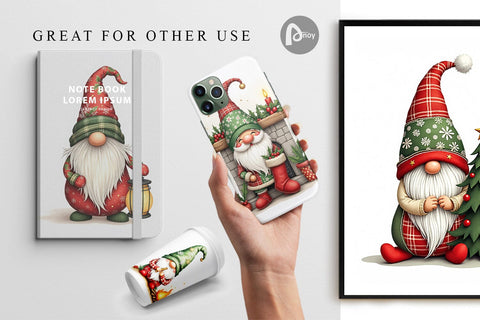 Digital Paper Patchwork Christmas Gnome Digital Pattern artnoy 