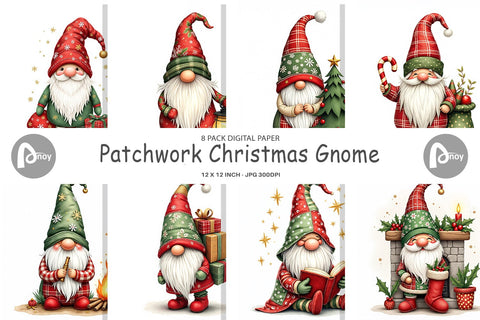 Digital Paper Patchwork Christmas Gnome Digital Pattern artnoy 