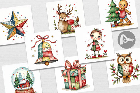 Digital Paper Patchwork Christmas Watercolor Digital Pattern artnoy 