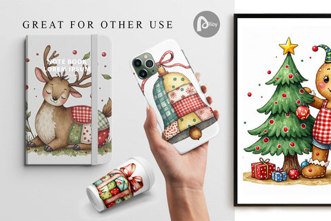 Digital Paper Patchwork Christmas Watercolor Digital Pattern artnoy 